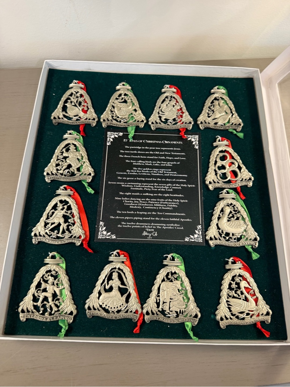 12 Days of Christmas Holiday Ornament Set of 12 Metal By Abbey & CA Gifts NEW